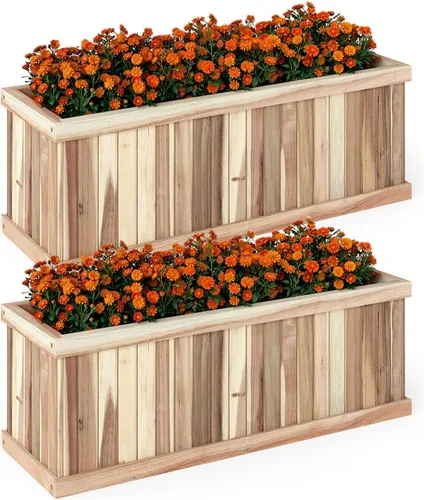Miniatura 11 de Giantex Jardinera elevada para jardín o vegetales, maceta montada en ventana para jardín, caja de madera para plantar, 40 x 12 x 12 pulgadas