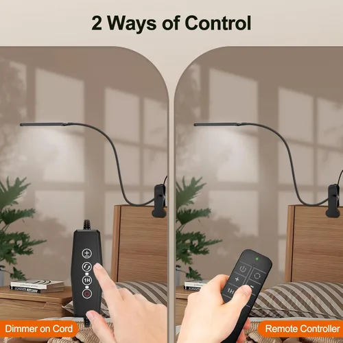 Miniatura 3 de Mojimdo Lámpara de escritorio con control remoto, 3 colores, 5 brillos y 77 LED regulables, lámpara de lectura flexible de cuello de cisne de 27.6