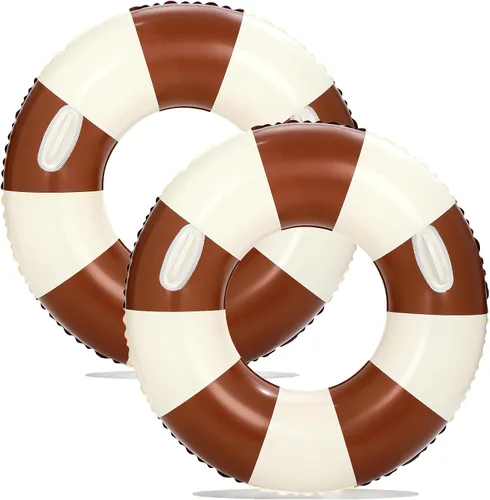 Miniatura 10 de Flotadores inflables de piscina para adultos, paquete de 2 flotadores a rayas, tubos de piscina, anillos de natación con asas, flotador inflable
