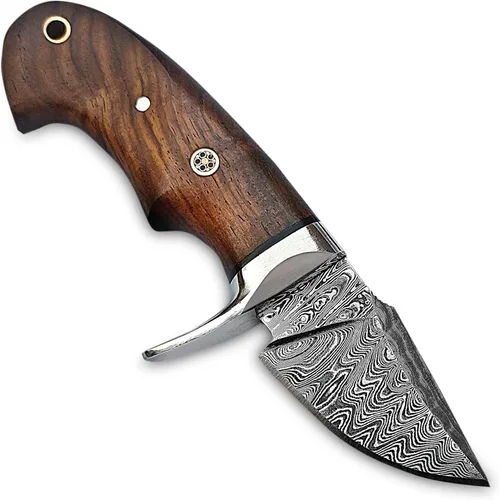 Miniatura 5 de Cuchillo de Desollar para Cuello de Acero de Damasco Hecho a Mano de 6", Mango de Palisandro con Protector de Acero y Funda de Cuero, Mejor Regalo