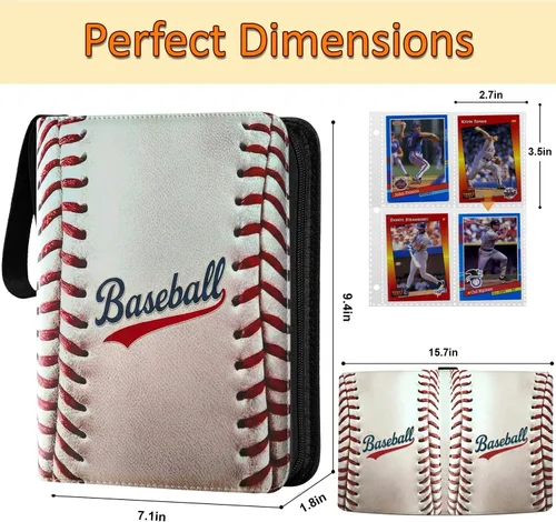 Miniatura 2 de Carpeta de tarjetas de béisbol de 440 bolsillos, 55 fundas pequeñas de béisbol, carpeta de béisbol de 3 anillos con cremallera, 4 bolsillos