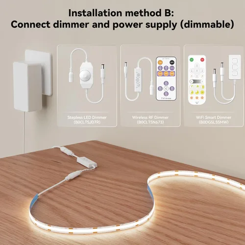 Miniatura 8 de MIWISE Tira de luz LED COB 20 pies/6.1m, CRI 90+ Luz blanca cálida 2700K Alta luminosidad súper brillante Flexible DC24V Tira de luz LED