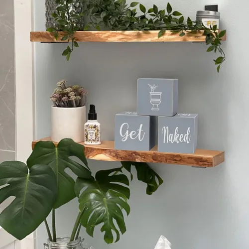 Miniatura 4 de Decoración de baño de granja de 4 lados para estantes y mostrador, divertido letrero rústico de madera para invitados de baño, bonito trasero y gris