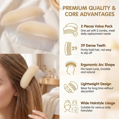 Miniatura 3 de ericotry Peine para el cabello, 2 piezas encantadoras inserciones de volumen para decoración del cabello, peine de esponja de espuma, herramienta