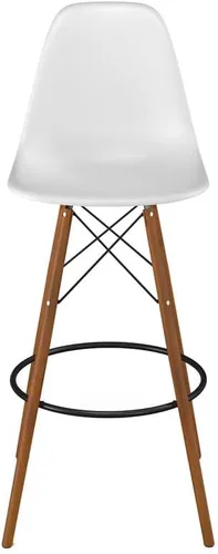Miniatura 5 de Inmod Taburete de bar de plástico moldeado con patas de madera, juego de 2, blanco mate, taburetes de bar modernos DSW de nogal, taburetes de bar