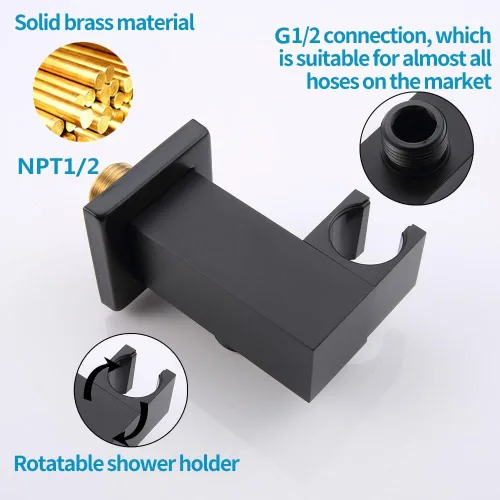Miniatura 3 de AYIVG Soporte de pared de latón para baño, ajustable, de mano, con acabado negro