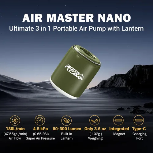 Miniatura 2 de Bomba de aire eléctrica portátil pequeña para inflables y viajes con luz de campamento - Mini inflador inalámbrico de 4.5 KPa, batería recargable