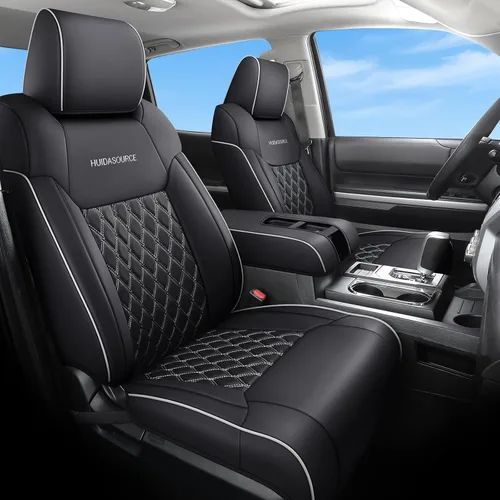 Miniatura 19 de Huidasource - Fundas de asiento delantero para Tundra, funda de cojín de asiento de cuero negro automotriz de cobertura completa, ajuste