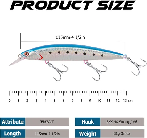 Miniatura 5 de LITTMA ShoreCast - Señuelo de pesca de agua salada 115 minnow hundido, cebo duro de pesca de surf de lanzamiento largo para lubina y fletán Bluepink
