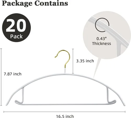 Miniatura 6 de MOPALL Perchas para ropa, paquete de 20 perchas antideslizantes para suéter sin protuberancias en los hombros, 16.5 pulgadas de ancho, duraderas