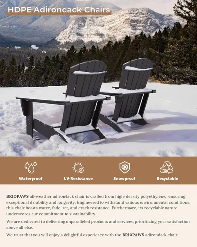 Miniatura 4 de BRIOPAWS Adirondack - Juego de 2 sillas para hoguera, de gran tamaño, plástico HDPE, resistente a la intemperie, para terraza, exterior, piscina