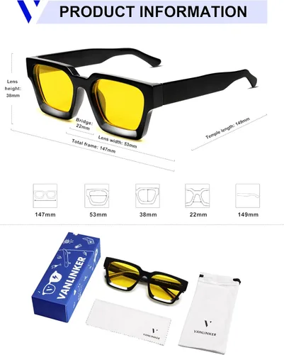 Miniatura 116 de VANLINKER Gafas de sol cuadradas gruesas para hombres y mujeres, retro, rectangulares, con protección UV400, VL9731