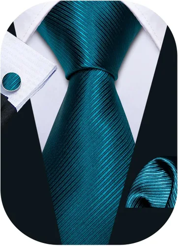 Miniatura 82 de Barry.Wang Juego de corbatas para hombre, corbata de seda a rayas, tejido a cuadros, gemelos formales, negocios, boda