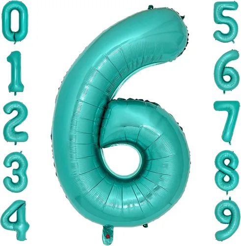 Miniatura 7 de Globos de color verde azulado con el número 0 de 40 pulgadas, globos grandes de papel de aluminio azul turquesa para mujer, decoraciones