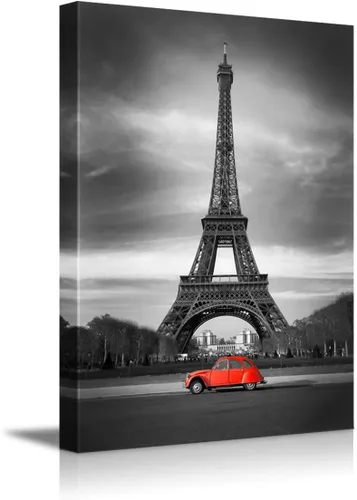 Impresiones en lienzo para pared, Torre Eiffel en blanco y negro y rojo viejo, estilo Retro/Vintage, decoración moderna de pared, arte para el