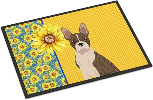 Miniatura 205 de Caroline's Treasures WDK5313MAT Airedale Terrier - Tapete para puerta delantera de 18 x 27 pulgadas, diseño de girasoles de verano, para entrada