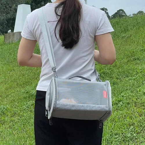 Miniatura 5 de Bolsa transportadora de conejillos de indias de viaje para animales pequeños, lagarto, pájaro, conejo, jaula para ardillas, bolsa transpirable, Gris