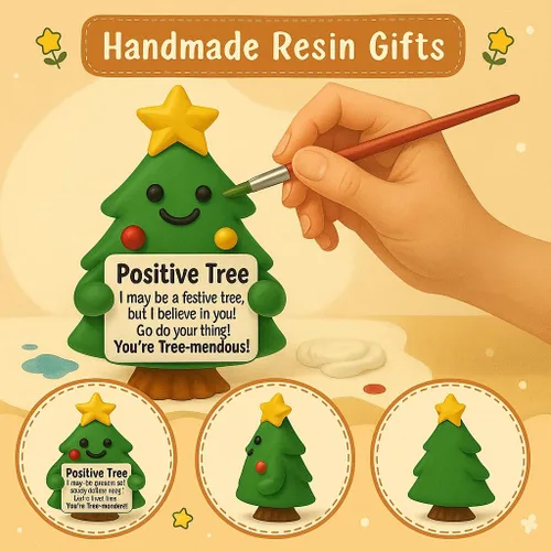 Miniatura 2 de iStatue Mini figura positiva de resina pintada a mano para árbol de Navidad, decoración de escritorio de 5 pulgadas, bonito regalo motivacional
