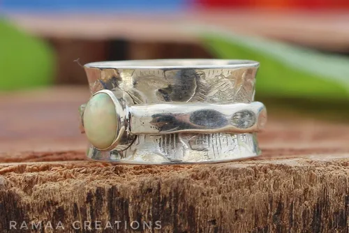 Miniatura 2 de Ethiopian Opal Spinner Ring Anxiety Silver Spinner Ring Fidget Spinner Ring For Women Handmade Spinner Ring Sterling Silver 925