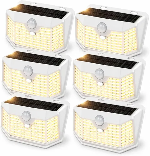Miniatura 11 de HMCITY 120 luces LED solares para exteriores con sensor de movimiento y 3 modos de iluminación, IP65 impermeables, luces solares de pared anchas