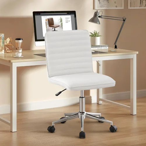 Miniatura 8 de Furnimart Silla de escritorio de oficina de respaldo medio, sin brazos, de cuero sintético, silla de tarea ajustable para oficina en casa, silla