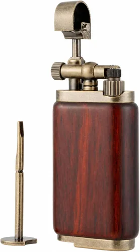 Miniatura 10 de Encendedor recargable de butano con llama suave en ángulo, estilo antiguo, con manipulación y púa (placa de plata antigua)