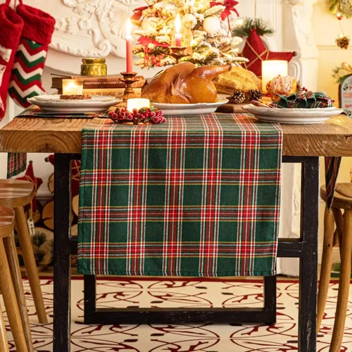 Miniatura 9 de Camino de mesa de Navidad a cuadros beige, caminos de mesa de vacaciones de invierno de 72 pulgadas de largo, decoraciones de Navidad