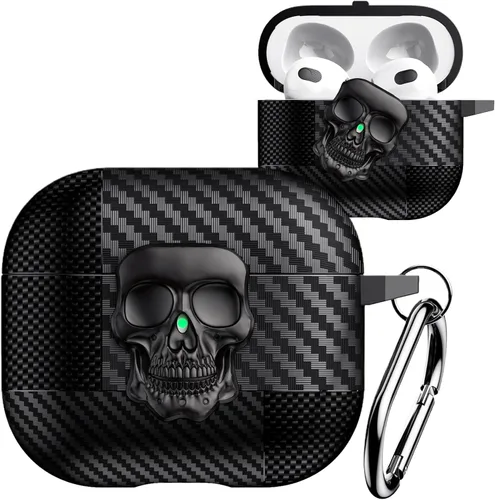 Miniatura 15 de Funda para AirPods Pro de 2ª generación, calavera con cerradura y llavero para hombres, divertida fibra de carbono de cuerpo completo, a prueba