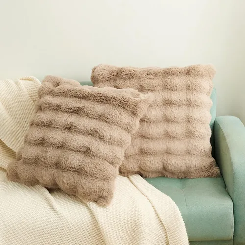 Miniatura 13 de HYSEAS - Juego de 2 fundas de almohada de pelo sintético, decorativas, negras, esponjosas y cuadradas, para sofá, sillón, silla, cama y café, 20 x