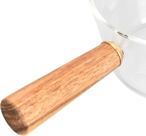 Miniatura 9 de Sartén para leche, olla de leche de vidrio con mango de madera antiadherente, con boquilla en forma de V, cacerola para cocinar, accesorios