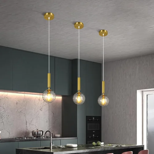 Miniatura 4 de Lámpara Colgante Moderna Dorada Luminaria Colgante para Isla de Cocina de Mediados de Siglo con Lámpara Colgante de Globo Vidrio Transparente Oro