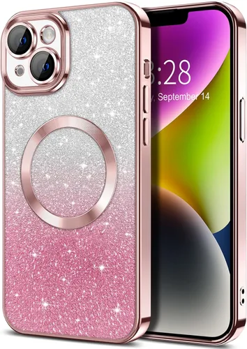 Miniatura 29 de Hython Funda para iPhone 13 Pro transparente con purpurina magnética [compatible con MagSafe] Protector completo de lente de cámara delgado