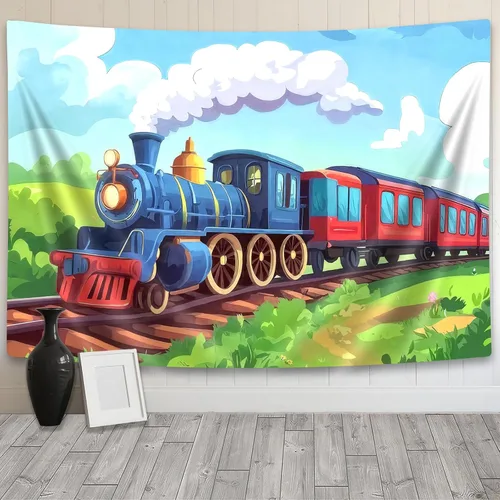 Miniatura 7 de Tapiz de Tren de Vapor, Tapices de Paisaje Otoñal de Tren de Motor Antiguo Decoración para Niños, Tapices de Arte de Acuarela de Bosque de Montaña