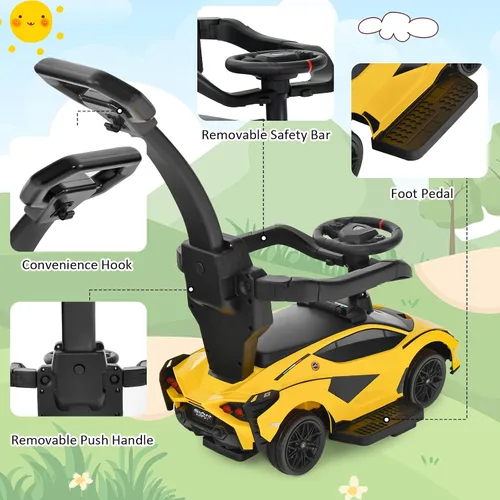 Miniatura 3 de INFANS 3 en 1 Coche carriola para empujar con licencia Lamborghini, coche a pie deslizante con control de los padres, música, faro, almacenamiento