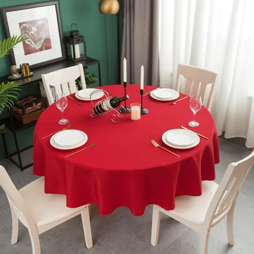 Miniatura 18 de Qidordour Mantel Redondo, 60 pulgadas de Diámetro, Mantel de Lino Sintético, Resistente al Agua, A Prueba de Derrames, Limpiable, Cubierta de Mesa