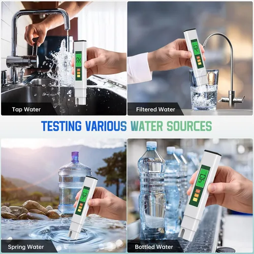Miniatura 5 de Probador de Agua TDS, Medidor TDS 4 en 1 Probador Digital de Agua para Agua Potable, Profesional 0-9990ppm PPM EC y Temp Medidor TDS de Agua