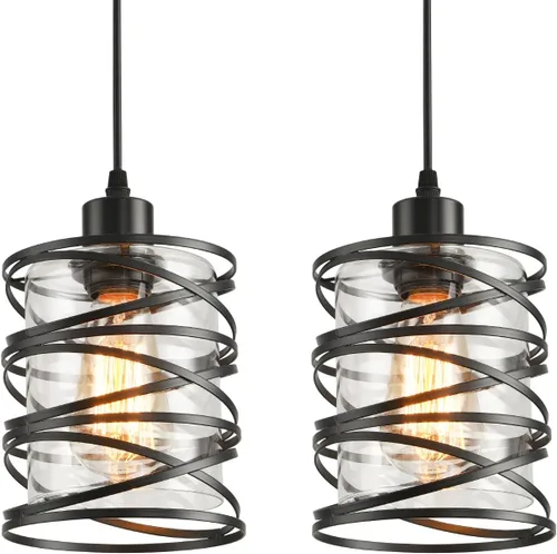Miniatura 12 de Paquete de 3 Luces Colgantes para Isla de Cocina, Iluminación Colgante para Isla de Cocina, Luz Colgante de Vidrio con Jaula en Espiral, Pantalla