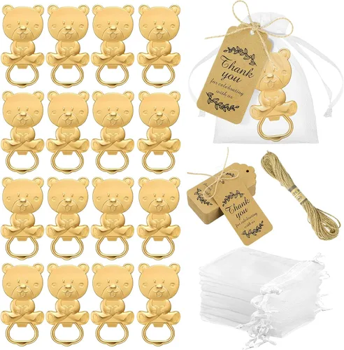 WILLBOND Juego de 50 abridores de botellas, regalos de baby shower, decoraciones y recuerdos con bolsas de organza, etiquetas de agradecimiento para