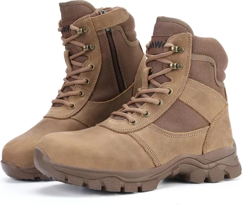 Miniatura 10 de DahWe Men's Tactical Boots with Steel Toe Side Zipper 6 inch Lightweight Comfortable for Military Combat Hiking Logger Riding Motorcycle Law
