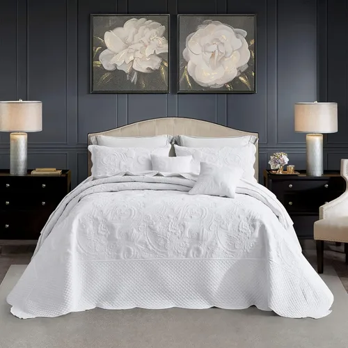 Miniatura 21 de Colcha extragrande King de 128 x 120 pulgadas, extra ancha, diseño de patrón paisley, funda de cama ligera, reversible, 5 piezas, 100% microfibra, 1