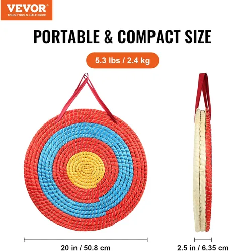 Miniatura 2 de VEVOR Straw Archery Targets, 20" Round Archery Target for Backyard, Traditional Solid Straw, Red