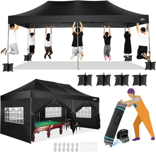 Miniatura 49 de COBIZI Toldo de 10 x 20 pies con paredes laterales, carpa de fiesta resistente para fiestas, bodas, tienda de campaña portátil plegable fácil
