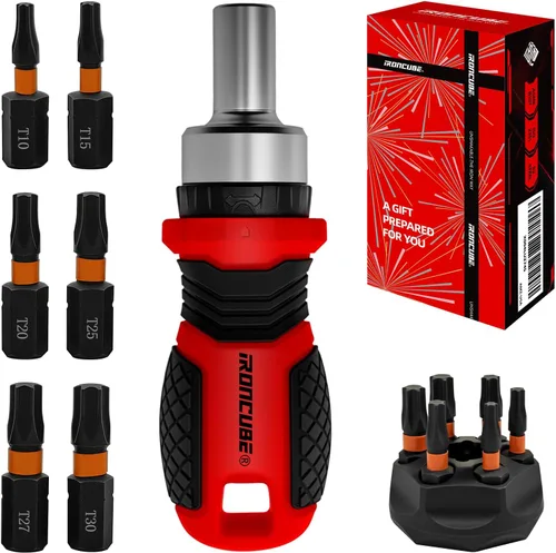 IRONCUBE Juego de destornilladores magnéticos Torx: Juego de destornilladores múltiples 6 en 1 con mango de trinquete intercambiable - Kit de