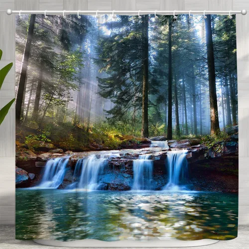 Miniatura 6 de Cortina de ducha en cascada de primavera, paisaje tropical, selva, selva tropical, árbol verde, verano, naturaleza, paisaje, tela de poliéster