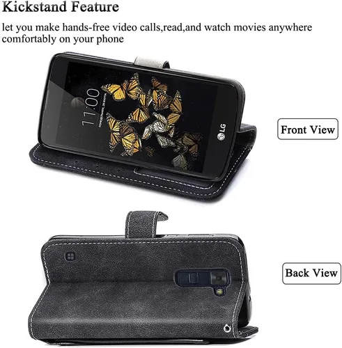 Miniatura 3 de Asuwish Funda tipo cartera para LG Phoenix 2/K8 2016/Escape 3/K350N, funda de cuero de lujo para teléfono con ranura para tarjeta de crédito, Negro