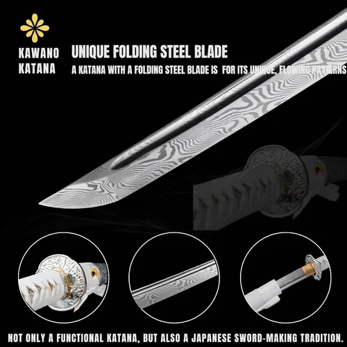 Miniatura 4 de Espada Katana KAWANO, espada japonesa de Damasco de acero plegable hecha a mano, espada samurái de lama completa funcional, mango de Rayskin real