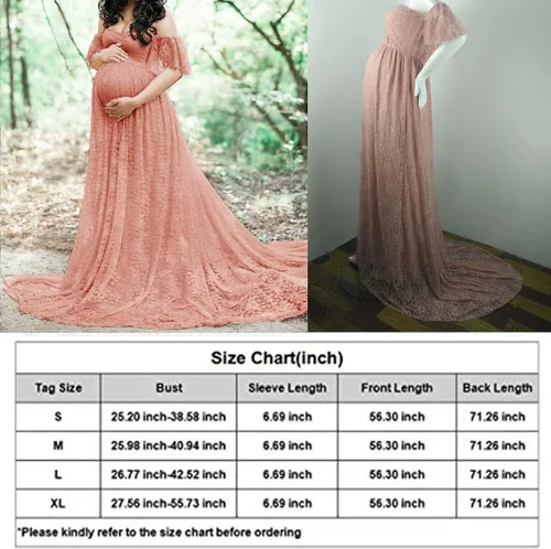 Miniatura 7 de Vestido de maternidad para mujer, con encaje, fotografía, vestido de embarazada, con volantes, largo, para sesión de fotos