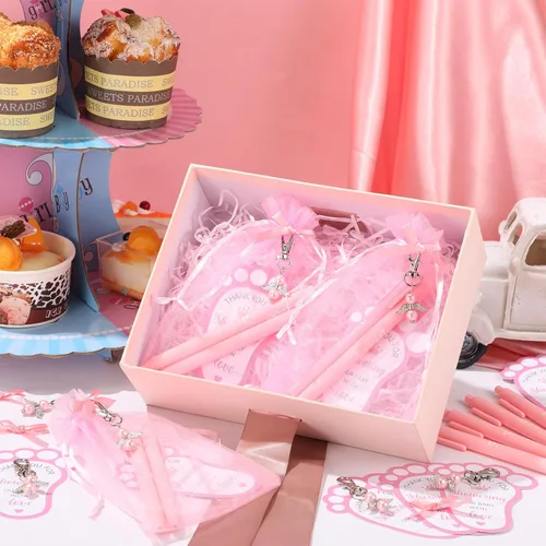 Miniatura 5 de Ctosree 250 piezas de recuerdos de baby shower, incluye bolígrafos, llaveros de ángel, bolsas de organza, tarjetas de agradecimiento para regalos