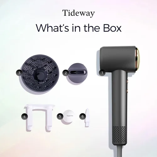 Miniatura 9 de Tideway Secador de pelo profesional de alta velocidad iónico 110,000 RPM, secador de pelo compacto con difusor magnético, secado rápido con motor