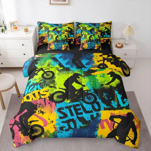 Miniatura 21 de Erosebridal Juego de edredón de tamaño individual para niños, cama de fútbol de 7 piezas en una bolsa, sábanas y fundas de almohada, juego de ropa